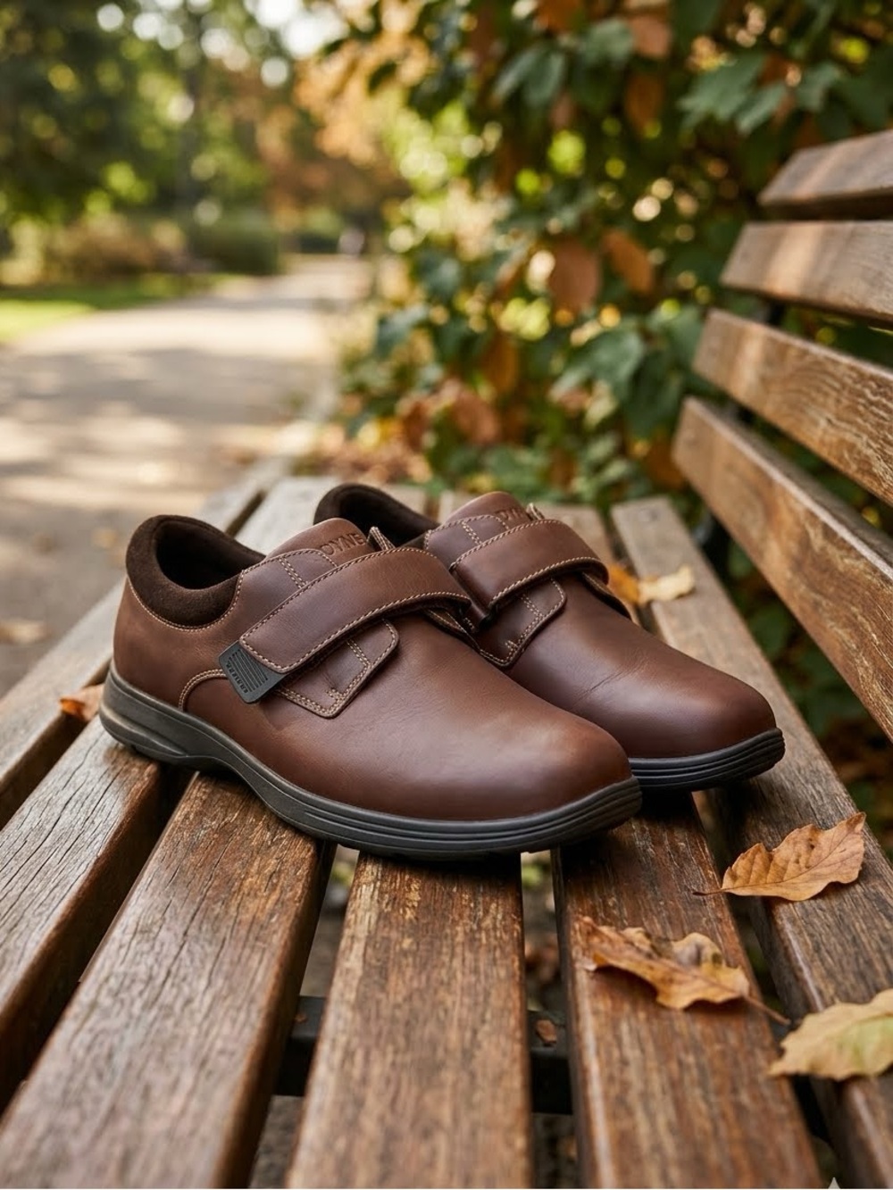 Anodyne shoes Men's Brown Leather Hook-and-Loop Comfort Slip-Ons 10 Wide